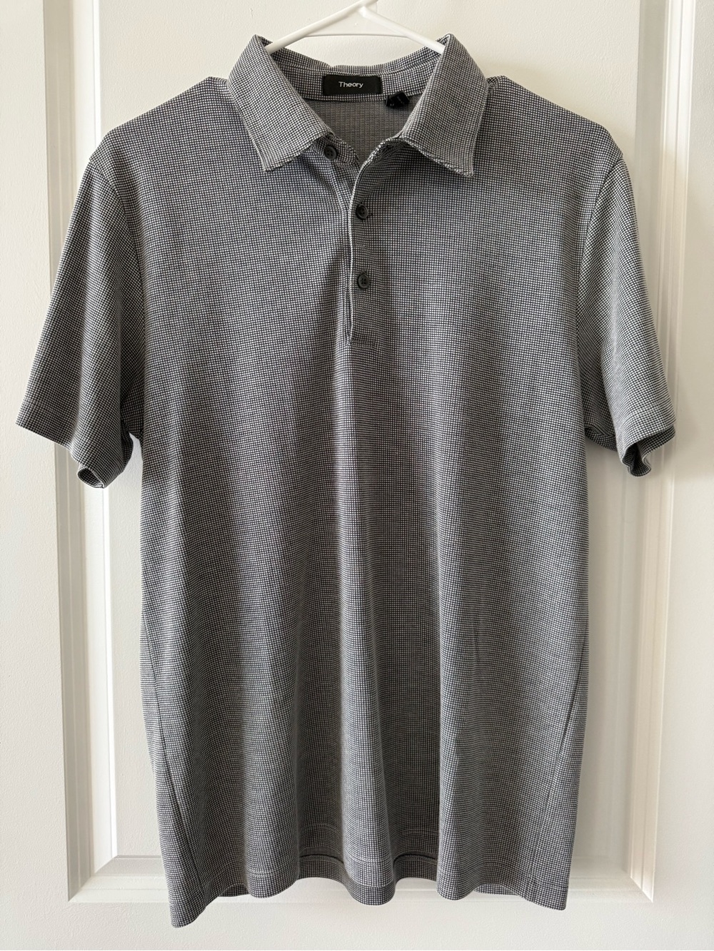 Theory Men's Gray Short-Sleeve Polo — Textured Knit